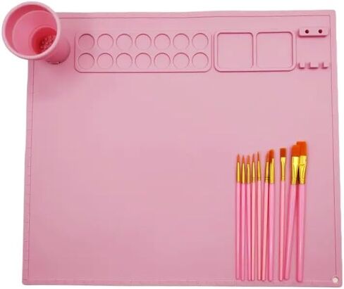 Generic Silicone Painting mat for Kids, Silicone Painting Mat, Handmade erasable Washable, Silicon and Drawing mat, 20""x16"" Silicone Art Mat with 1 Water Cup and 10 Brushes (Blue) in Saudi Arabia