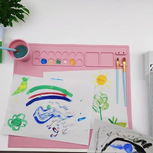 Generic Silicone Painting mat for Kids, Silicone Painting Mat, Handmade erasable Washable, Silicon and Drawing mat, 20""x16"" Silicone Art Mat with 1 Water Cup and 10 Brushes (Blue) in Saudi Arabia