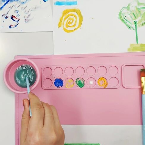 Generic Silicone Painting mat for Kids, Silicone Painting Mat, Handmade erasable Washable, Silicon and Drawing mat, 20""x16"" Silicone Art Mat with 1 Water Cup and 10 Brushes (Blue) in Saudi Arabia
