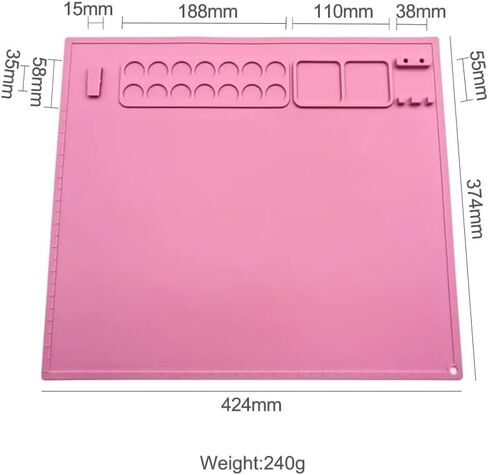 Generic Silicone Painting mat for Kids, Silicone Painting Mat, Handmade erasable Washable, Silicon and Drawing mat, 20""x16"" Silicone Art Mat with 1 Water Cup and 10 Brushes (Blue) in Saudi Arabia