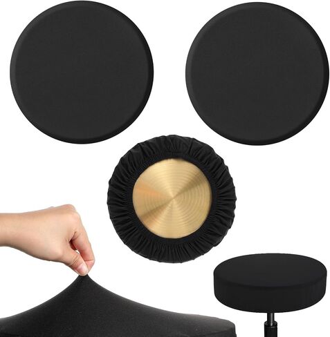 2Pcs Bar Stool Covers Round, Black High Elastic Soft Bar Stool Cushion Covers Circle Washable Slipcovers Fit for Dia 11-19 inches Round Chair Cover for Home Hotel Market in Saudi Arabia