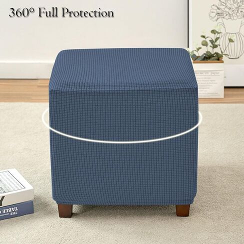 Ottoman Cover Square Storage Ottoman Slipcover Jacquard Stretch Footrest Stool Covers with Elastic Band Cube Storage Stool Ottoman Covers Footstool Sliocovers Protection Navy in Kuwait