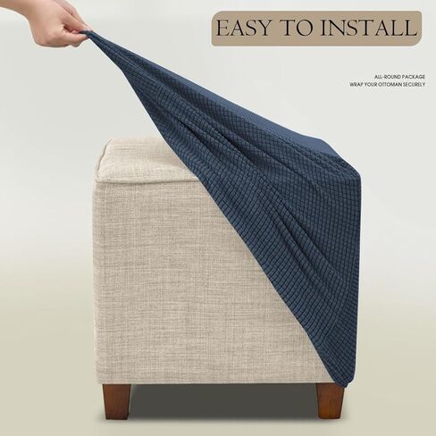 Ottoman Cover Square Storage Ottoman Slipcover Jacquard Stretch Footrest Stool Covers with Elastic Band Cube Storage Stool Ottoman Covers Footstool Sliocovers Protection Navy in Kuwait