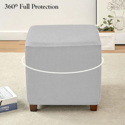 Ottoman Cover Square Storage Ottoman Slipcover Jacquard Stretch Footrest Stool Covers with Elastic Band Cube Storage Stool Ottoman Covers Footstool Sliocovers Protection Navy in Kuwait