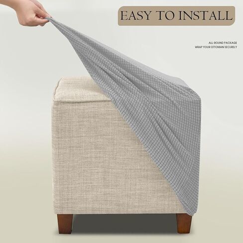 Ottoman Cover Square Storage Ottoman Slipcover Jacquard Stretch Footrest Stool Covers with Elastic Band Cube Storage Stool Ottoman Covers Footstool Sliocovers Protection Navy in Kuwait