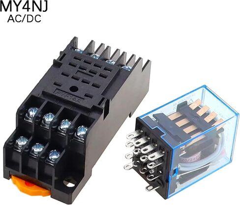 1 Set MY4NJ Mini Power Relay AC/DC 12V 24V 36V 48V 110V 220V 380V 4NO 4NC 14 Pins with DIN Rail Socket LED Indicator 10A 240V AC 28V DC (36V-AC) in Saudi Arabia