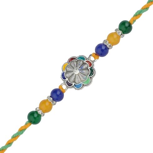 Rakhi For Brother Set of 2 Rakhi Lumba Set for Bhai Bhaiya Veera Thread Bracelet Dora for Rakhee gift Card pack with Tilak Holder Copra Kumkum Plate Platter for Indian Traditional Festival(Yellow) in Saudi Arabia