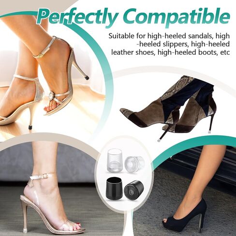16 Pairs (32 Pcs) High Heel Replacement Protectors - Round High Heel Caps for Women's Shoes, Heel Covers in 2 Colors (Black/Clear) & 4 Sizes (XS/S/M/L), Perfect for Wedding, Party, Outdoor Events in Saudi Arabia