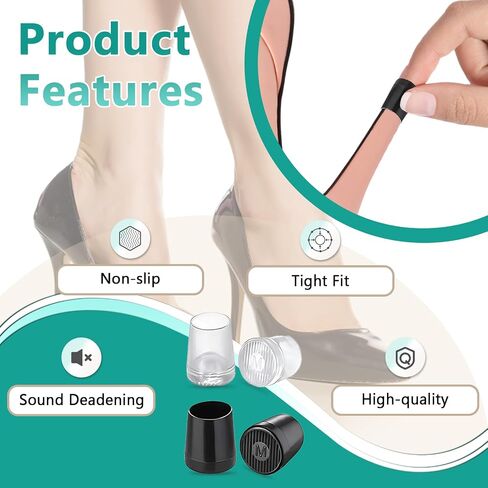 16 Pairs (32 Pcs) High Heel Replacement Protectors - Round High Heel Caps for Women's Shoes, Heel Covers in 2 Colors (Black/Clear) & 4 Sizes (XS/S/M/L), Perfect for Wedding, Party, Outdoor Events in Saudi Arabia
