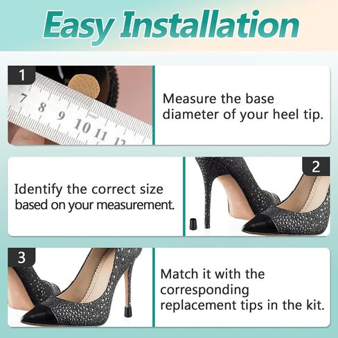 16 Pairs (32 Pcs) High Heel Replacement Protectors - Round High Heel Caps for Women's Shoes, Heel Covers in 2 Colors (Black/Clear) & 4 Sizes (XS/S/M/L), Perfect for Wedding, Party, Outdoor Events in Saudi Arabia