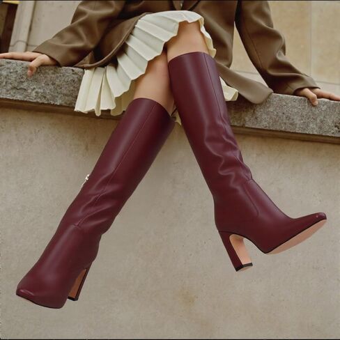 Lovee Cosee Women's Knee High Boots 2025 Chunky Block Heel Square Toe with Side Zipper Fall Winter Comfort Boots for Work Commute Office Walking & Night Events in Kuwait