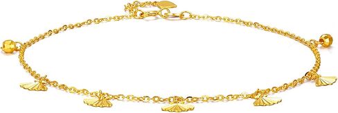 18K Gold Anklet Shell Charm Anklets Real Gold Beads Link Chain Ankle Bracelet Beach Foot Jewelry for Women Ladies Mother Couples Lovers Birthday Aniversary 8.3-9.1Inch/21+2cm KH080885 in Saudi Arabia