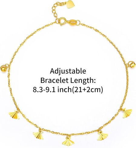18K Gold Anklet Shell Charm Anklets Real Gold Beads Link Chain Ankle Bracelet Beach Foot Jewelry for Women Ladies Mother Couples Lovers Birthday Aniversary 8.3-9.1Inch/21+2cm KH080885 in Saudi Arabia