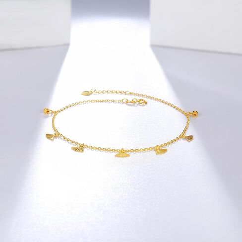 18K Gold Anklet Shell Charm Anklets Real Gold Beads Link Chain Ankle Bracelet Beach Foot Jewelry for Women Ladies Mother Couples Lovers Birthday Aniversary 8.3-9.1Inch/21+2cm KH080885 in Saudi Arabia