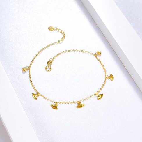 18K Gold Anklet Shell Charm Anklets Real Gold Beads Link Chain Ankle Bracelet Beach Foot Jewelry for Women Ladies Mother Couples Lovers Birthday Aniversary 8.3-9.1Inch/21+2cm KH080885 in Saudi Arabia