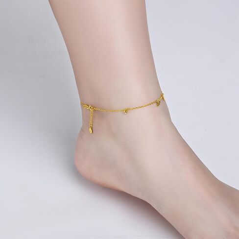 18K Gold Anklet Shell Charm Anklets Real Gold Beads Link Chain Ankle Bracelet Beach Foot Jewelry for Women Ladies Mother Couples Lovers Birthday Aniversary 8.3-9.1Inch/21+2cm KH080885 in Saudi Arabia