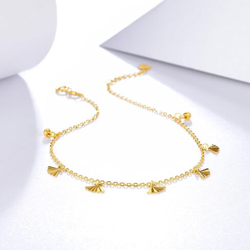 18K Gold Anklet Shell Charm Anklets Real Gold Beads Link Chain Ankle Bracelet Beach Foot Jewelry for Women Ladies Mother Couples Lovers Birthday Aniversary 8.3-9.1Inch/21+2cm KH080885 in Saudi Arabia