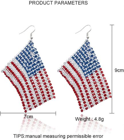 Independence Day USA Flag Clip on Earrings for Women American Flag Clip on Earrings No Pierced Red White and Blue Layered Tassel Earrings Patriotic Day Party, Silver tone in Saudi Arabia