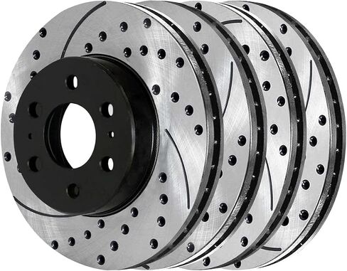 Autoshack Black Hat Black Hat Practed and Slotted Brake Brake Rotors الأمامي والخلفي مجموعة استبدال دوار الفرامل لعام 2012-2018 Ford F-150 2.7L 3.0L 3.3L 3.5L 3.7L 5.0L 6.2L V6 V8 4WD AWD RWD BRKPKG784 in Kuwait