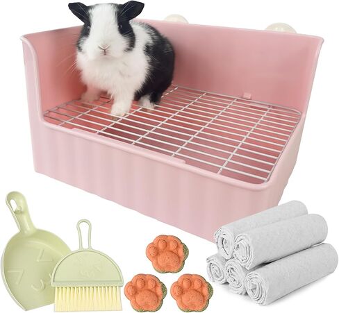صندوق فضلات أرنب كبير على شكل أرنب، يأتي مع وسائد تبول أرنب، ومرحاض فراش للحيوانات الصغيرة لخنزير غينيا، والنمس، والهامستر، والأرانب (أبيض) in Kuwait