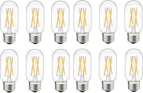 لمبة أنبوبية LED 4 وات، E26 لمبة إديسون شفافة، 40 وات مكافئة 400 لومن، مصابيح إضاءة LED على طراز إديسون العتيقة، 2700 ك أبيض دافئ غير قابل للتعتيم حزمة من 6 in Kuwait