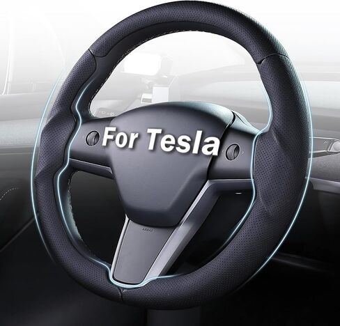 غطاء عجلة القيادة لـ Tesla Model 3 (2017-2023) / Model Y (2020-2024) ، مضاد للانزلاق ، قبضة مريحة ، قابلة للتنفس ، مخصصة لملحقات Tesla Model 3 / Y ، Nappa Black in Kuwait