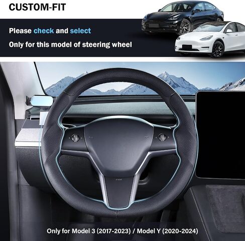غطاء عجلة القيادة لـ Tesla Model 3 (2017-2023) / Model Y (2020-2024) ، مضاد للانزلاق ، قبضة مريحة ، قابلة للتنفس ، مخصصة لملحقات Tesla Model 3 / Y ، Nappa Black in Kuwait