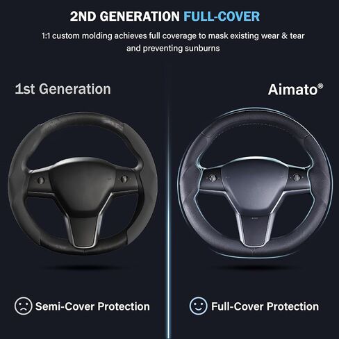 غطاء عجلة القيادة لـ Tesla Model 3 (2017-2023) / Model Y (2020-2024) ، مضاد للانزلاق ، قبضة مريحة ، قابلة للتنفس ، مخصصة لملحقات Tesla Model 3 / Y ، Nappa Black in Kuwait