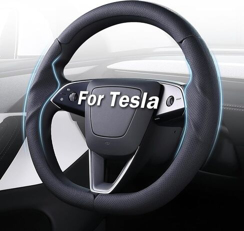 غطاء عجلة القيادة لـ Tesla Model 3 (2017-2023) / Model Y (2020-2024) ، مضاد للانزلاق ، قبضة مريحة ، قابلة للتنفس ، مخصصة لملحقات Tesla Model 3 / Y ، Nappa Black in Kuwait