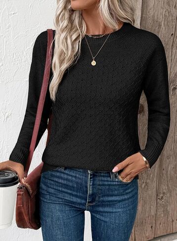 EVALESS Women's Fall Sweater 2025 Casual Long Sleeve Crewneck Knit Pullovers Jumper Tops in Saudi Arabia