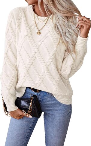 SHEWIN Sweaters for Women Crewneck Long Sleeve Cable Knit Solid Warm Pullover Sweater Tops in Kuwait