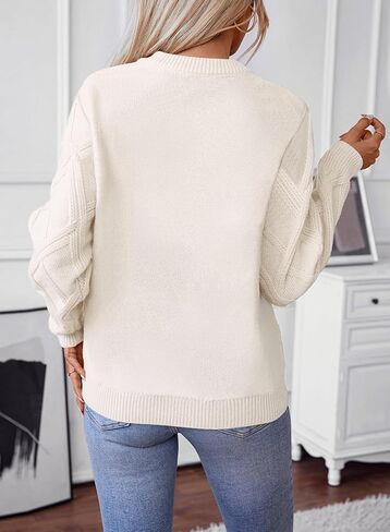SHEWIN Sweaters for Women Crewneck Long Sleeve Cable Knit Solid Warm Pullover Sweater Tops in Kuwait