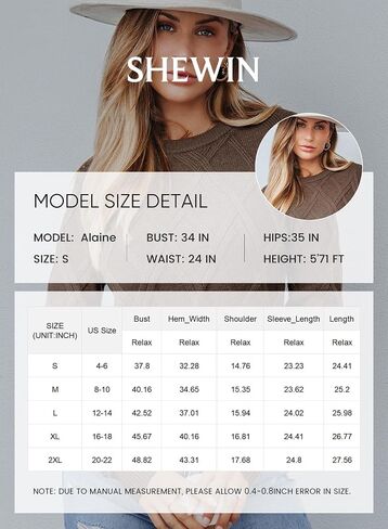 SHEWIN Sweaters for Women Crewneck Long Sleeve Cable Knit Solid Warm Pullover Sweater Tops in Kuwait