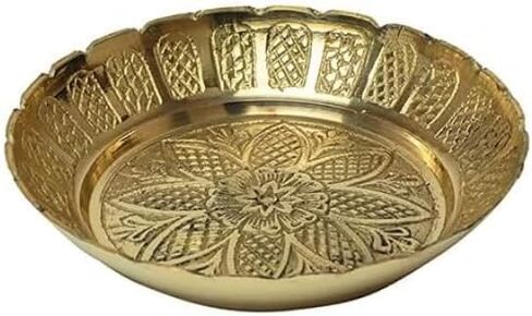 Aditri Creation Decorative Brass Nakshi Plate Prasad Plate Katori for Indian Traditional Pooja Utensils Item Articles Housewarming (Size:- 5" Diameter) Patra (Katori) Colour :- Golden in Saudi Arabia