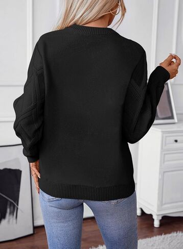 SHEWIN Sweaters for Women Crewneck Long Sleeve Cable Knit Solid Warm Pullover Sweater Tops in Kuwait