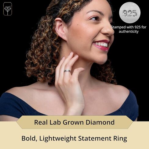 Max + Stone 925 Sterling Silver Rings with Lab Grown Diamond Stone | الحجم 7 خاتم الفضة للنساء والرجال | عصابات فضية مضادة للشفقة in Kuwait