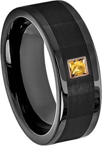 شريط زفاف أسود مقطوع الكوبالت رجال مع 0.05CTW - 0.10CTW Princess Cut Citrine Birthstone Cobalt RIN in Kuwait