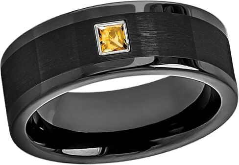 شريط زفاف أسود مقطوع الكوبالت رجال مع 0.05CTW - 0.10CTW Princess Cut Citrine Birthstone Cobalt RIN in Kuwait