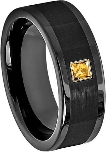 شريط زفاف أسود مقطوع الكوبالت رجال مع 0.05CTW - 0.10CTW Princess Cut Citrine Birthstone Cobalt RIN in Kuwait
