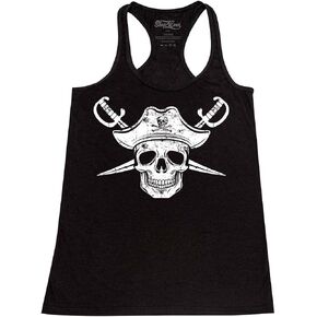 shop4ever® White Pirate Captain Skull with Scimitars Women's Racerback Tank Top Slim Fit in Kuwait