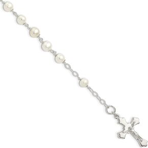Sterling Silver and Freshwater Cultured Pearl Rosary Bracelet 7.5' for Unisex Gift for Women, AFJ-QG-QH4698-7.5 in Saudi Arabia