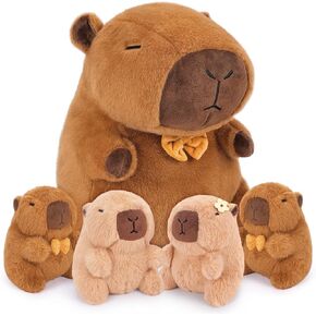 Achwishap 5PCS Capybara Plush,Capybara Stuffed Animal Mommy with 4 Capybara Babies Plush Toy,Cute Plushie Capybara Hugging Pillow Cuddle Plushie for Kids Girls Boys Gifts(Capybara Family,16",Brown) in Kuwait