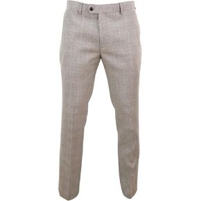 Mens Check Tweed Beige Brown Trousers Wedding Prom Vintage Retro Classic in Saudi Arabia