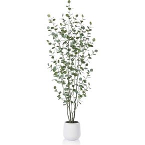 Artificial Eucalyptus Tree, 6ft Tall Fake Silk Plants for Indoor Home Decor, Large Faux Eucalyptus Tree with 10.5 in White Planter for Office Home Living Room Decor, 1 Pack in Kuwait