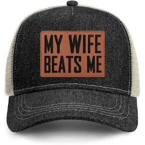 My Wife Beats Me Patch Hat Funny Saying Adjustable Snapback Cap Gag Birthday Gift for Husband Men in Saudi Arabia
