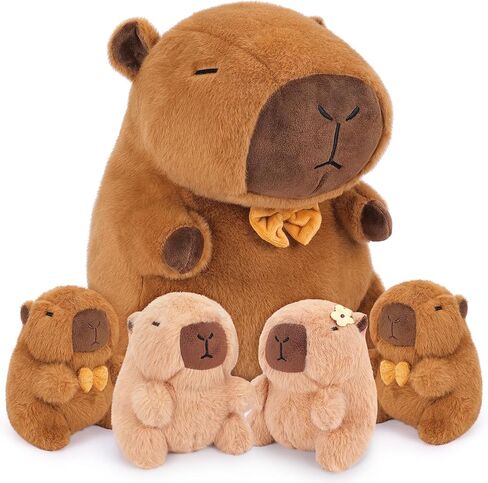 Achwishap 5PCS Capybara Plush,Capybara Stuffed Animal Mommy with 4 Capybara Babies Plush Toy,Cute Plushie Capybara Hugging Pillow Cuddle Plushie for Kids Girls Boys Gifts(Capybara Family,16",Brown) in Kuwait