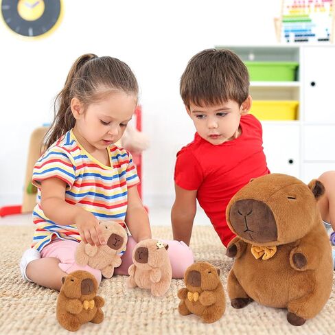 Achwishap 5PCS Capybara Plush,Capybara Stuffed Animal Mommy with 4 Capybara Babies Plush Toy,Cute Plushie Capybara Hugging Pillow Cuddle Plushie for Kids Girls Boys Gifts(Capybara Family,16",Brown) in Kuwait