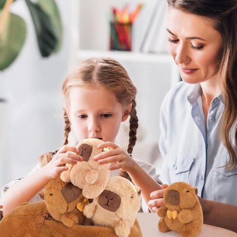 Achwishap 5PCS Capybara Plush,Capybara Stuffed Animal Mommy with 4 Capybara Babies Plush Toy,Cute Plushie Capybara Hugging Pillow Cuddle Plushie for Kids Girls Boys Gifts(Capybara Family,16",Brown) in Kuwait