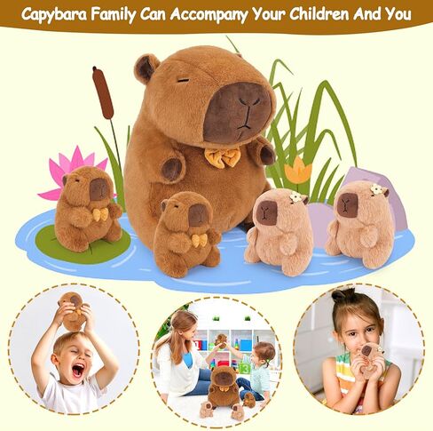 Achwishap 5PCS Capybara Plush,Capybara Stuffed Animal Mommy with 4 Capybara Babies Plush Toy,Cute Plushie Capybara Hugging Pillow Cuddle Plushie for Kids Girls Boys Gifts(Capybara Family,16",Brown) in Kuwait