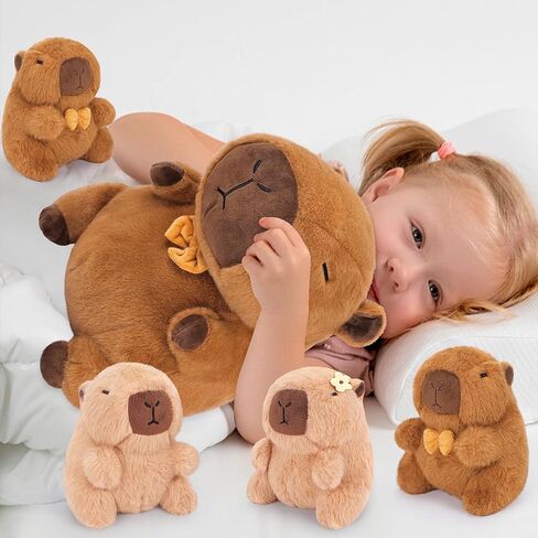 Achwishap 5PCS Capybara Plush,Capybara Stuffed Animal Mommy with 4 Capybara Babies Plush Toy,Cute Plushie Capybara Hugging Pillow Cuddle Plushie for Kids Girls Boys Gifts(Capybara Family,16",Brown) in Kuwait